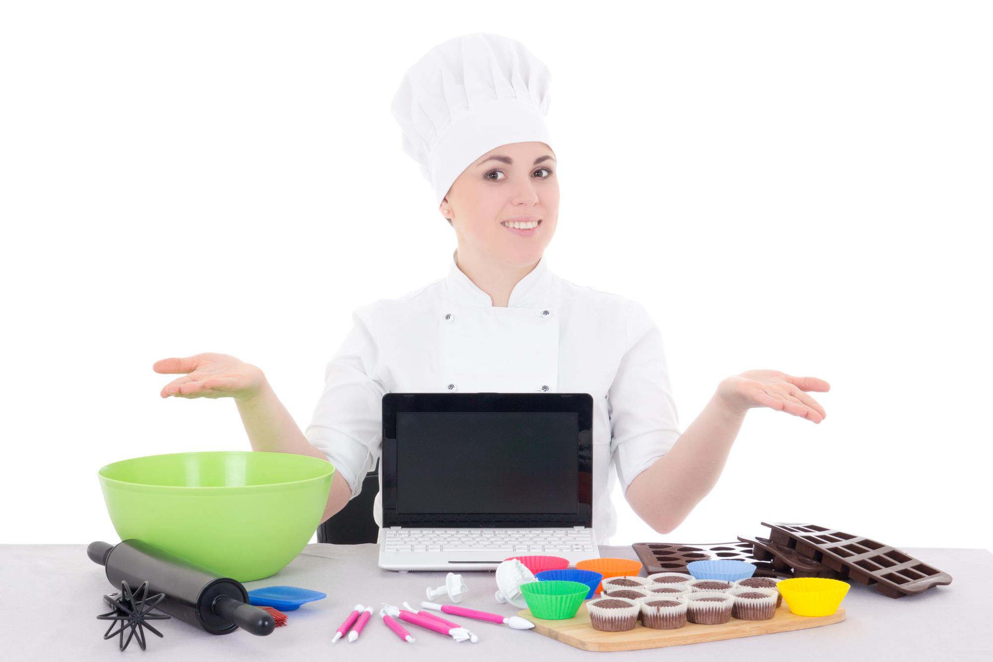 Chef teaching a lively online cooking class
